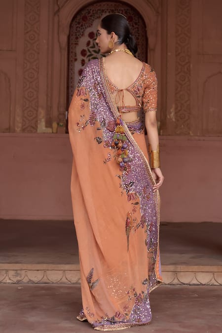 Irrau By Samir Mantri Kesar Border Embroidered Saree With Blouse 