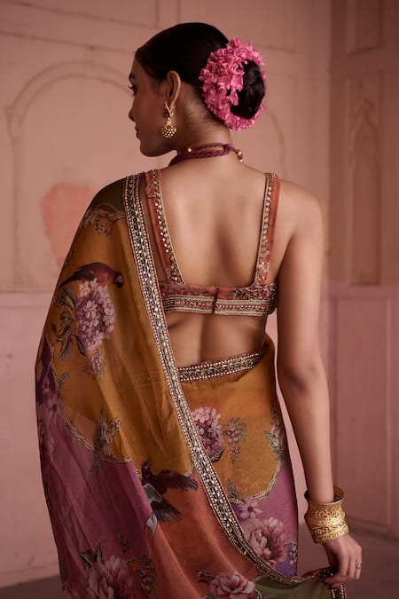 Shop_Irrau By Samir Mantri_Multi Color Organza, Crepe Embroidery, Gulbahar Embellished Saree With Blouse 