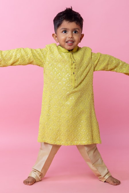 Minikin Green Lucknowi Kurta Set 