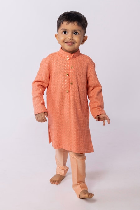 Minikin Coral Lucknowi Kurta Set 
