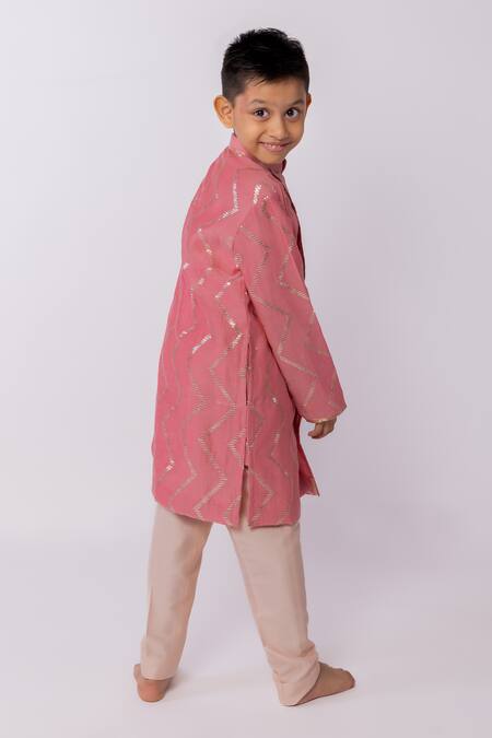 Minikin_Pink Chanderi, Cotton, Silk Sequins, Embroidery Kurta Set _Online_at_Aza_Fashions