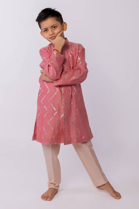 Buy_Minikin_Pink Chanderi, Cotton, Silk Sequins, Embroidery Kurta Set _Online_at_Aza_Fashions
