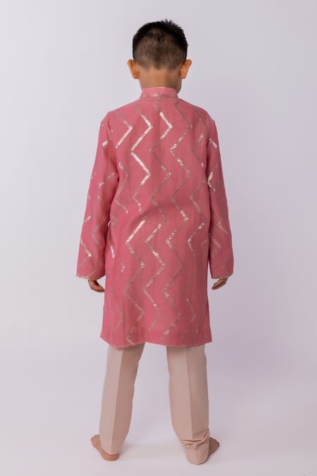 Minikin Pink Chanderi Kurta Set 
