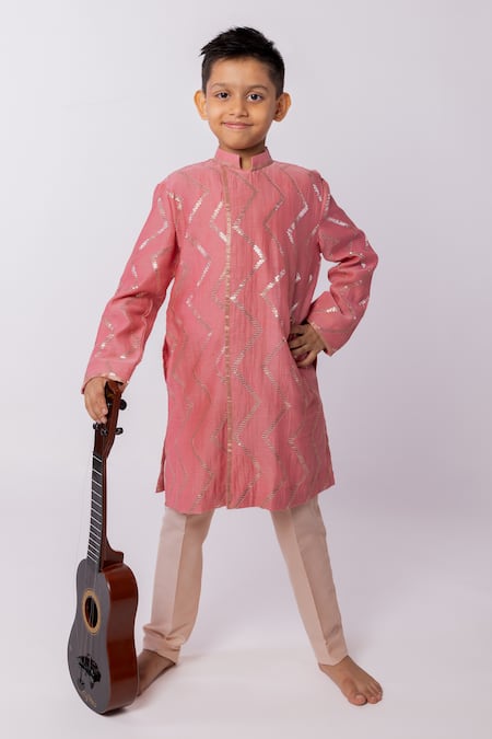 Minikin Pink Chanderi Kurta Set 