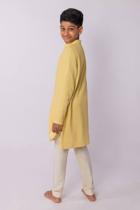 Buy_Minikin_Yellow Georgette, Cotton, Silk Embroidery Lucknowi Kurta Set _Online_at_Aza_Fashions