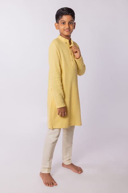 Minikin Yellow Lucknowi Kurta Set 