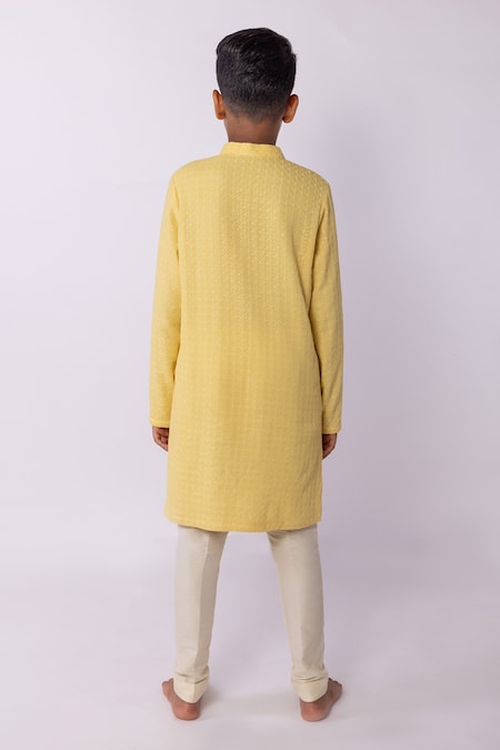 Minikin Yellow Lucknowi Kurta Set 