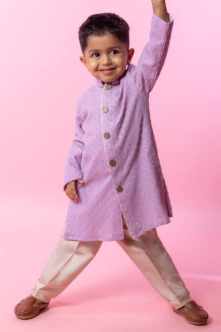 Buy_Minikin_Purple Georgette, Cotton Embroidery, Sequins Lavender Lucknawi Kurta Set _Online_at_Aza_Fashions