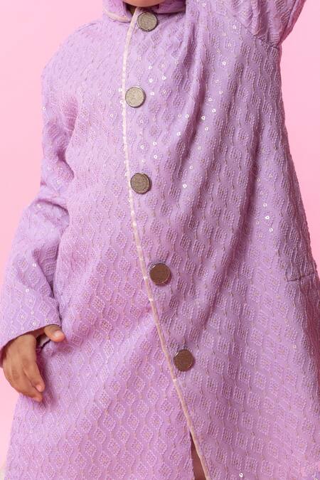 Shop_Minikin_Purple Georgette, Cotton Embroidery, Sequins Lavender Lucknawi Kurta Set _Online_at_Aza_Fashions