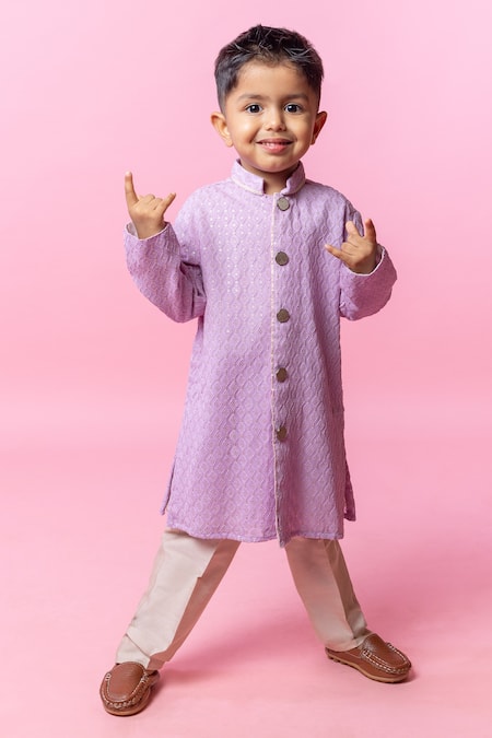 Minikin Lavender Lucknawi Kurta Set 
