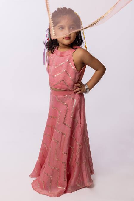 Buy_Minikin_Pink Chanderi, Net Sequins, Embroidery, Lace Lehenga Set _Online_at_Aza_Fashions