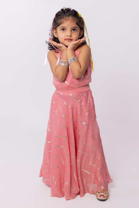 Minikin Pink Chanderi Lehenga  Set 