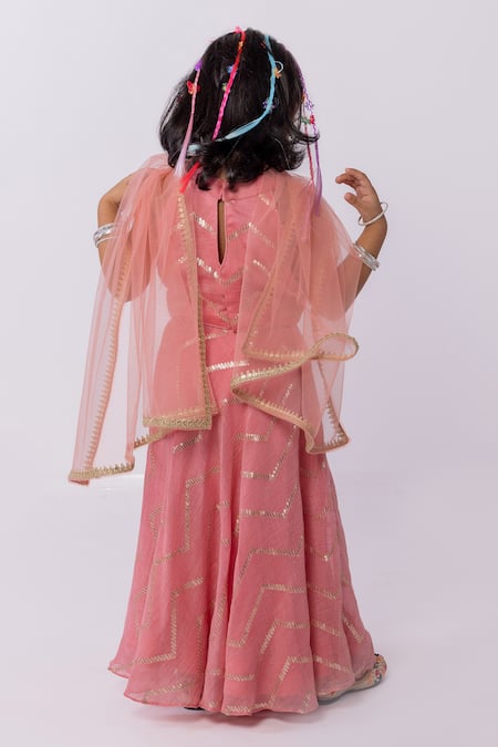 Minikin Pink Chanderi Lehenga  Set 