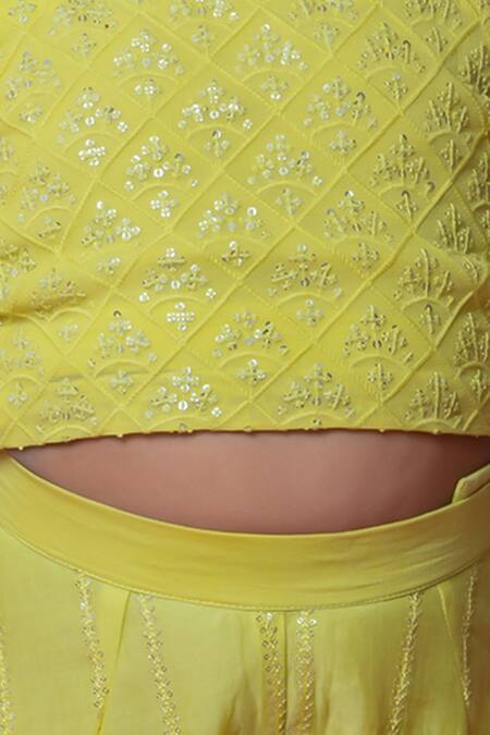 Buy_Minikin_Lime Georgette, Chanderi Silk, Net Sequins, Chikankari Top Palazzo Set 