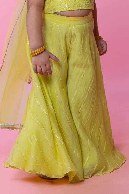 Shop_Minikin_Lime Georgette, Chanderi Silk, Net Sequins, Chikankari Top Palazzo Set 