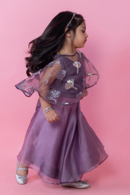 Minikin_Purple Net, Taffeta, Organza Embroidery Skirt With Top _Online_at_Aza_Fashions