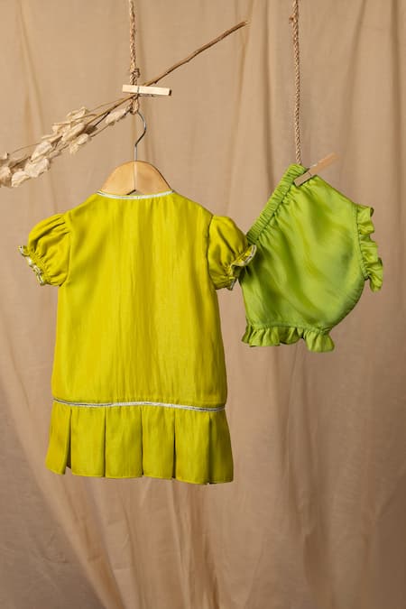 Minikin Green Gota Embroidered Dress 