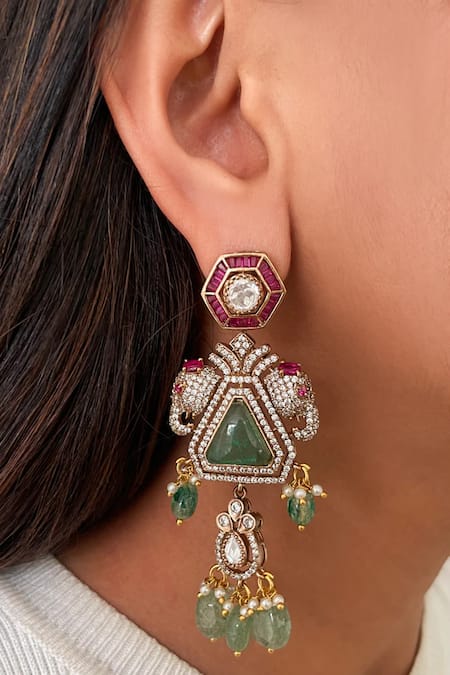 PRERTO Ruby & Emerald Dual Elephant Choker Set 