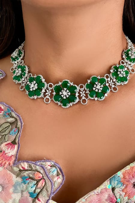 PRERTO Luisa Purple & Diamond Floral Necklace Set