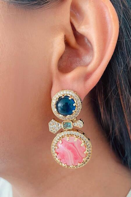 Shop PRERTO Multi Color Zari, Stones Zircon Detailing Statement Necklace Set at Aza Fashions Shop_PRERTO_Multi Color Zari, Stones Zircon Detailing Statement Necklace Set_at_Aza_Fashions