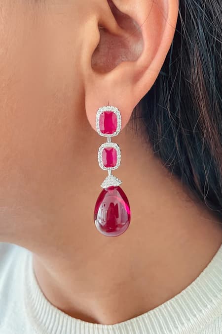 PRERTO Zircon & Large Ruby Stone Necklace Set 