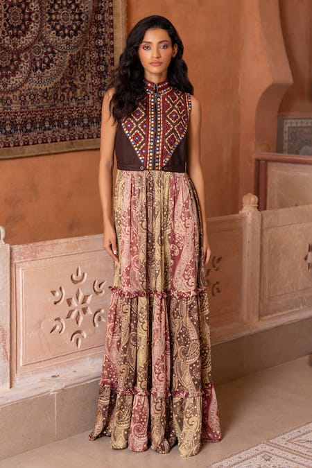 Shruti Sancheti Embroidered & Printed Tiered Gown 