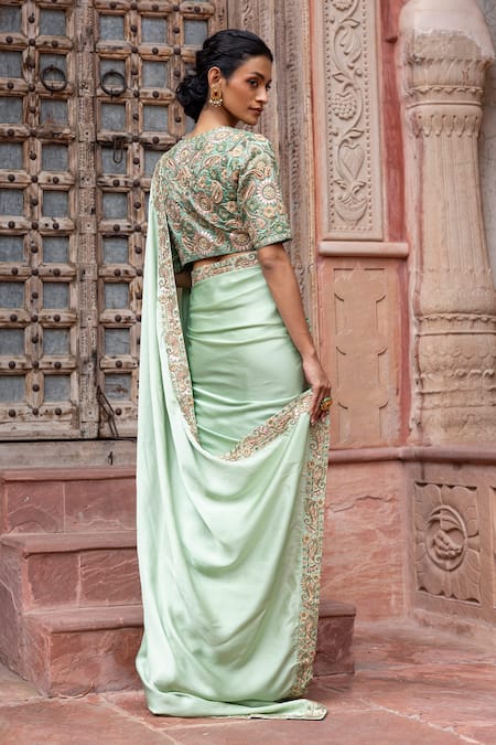 Shruti Sancheti Satin Paisley Embroidered Saree With Blouse 