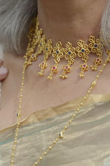 Shop_Zariin_Gold Plated Glorious Glory Choker Necklace _Online_at_Aza_Fashions