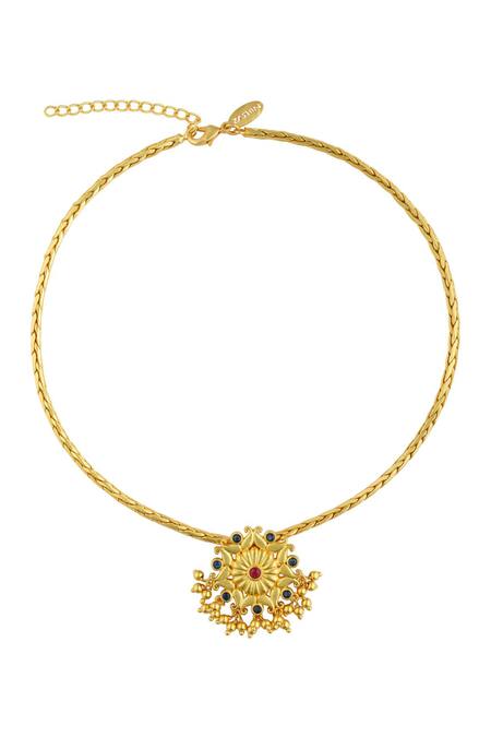 Zariin_Gold Plated Floral Wonder Pendant Necklace _Online_at_Aza_Fashions