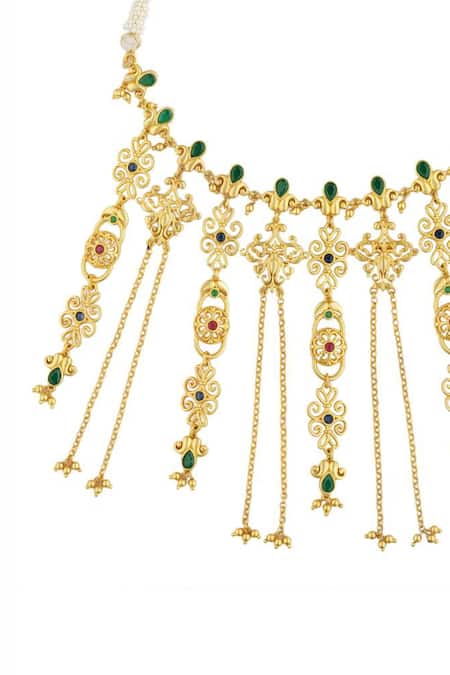 Buy_Zariin_Gold Plated Dancing Drapes Statement Necklace _Online_at_Aza_Fashions