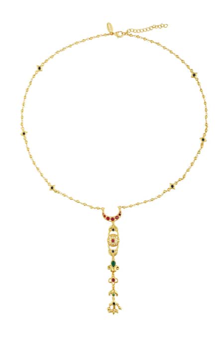Zariin_Gold Plated Moonlit Grace Lariat Necklace _Online_at_Aza_Fashions