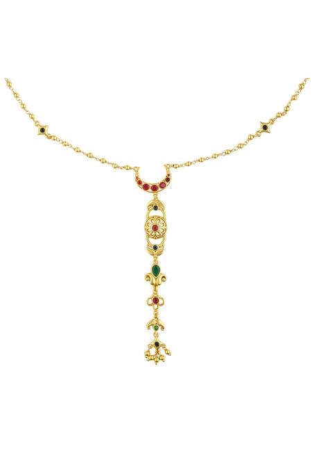 Buy_Zariin_Gold Plated Moonlit Grace Lariat Necklace _Online_at_Aza_Fashions
