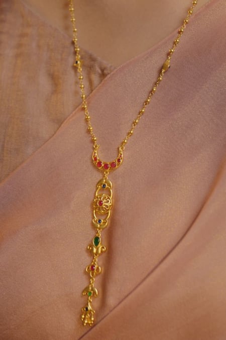 Shop_Zariin_Gold Plated Moonlit Grace Lariat Necklace _Online_at_Aza_Fashions