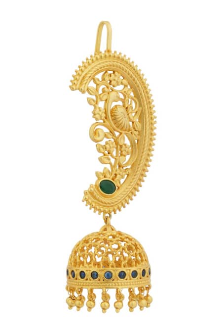 Zariin_Gold Plated Stones Opulent Heritage Jhumkas _Online_at_Aza_Fashions