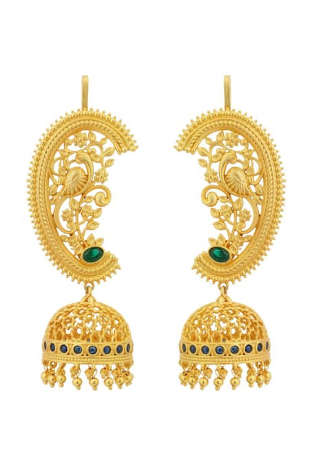 Shop_Zariin_Gold Plated Stones Opulent Heritage Jhumkas _Online_at_Aza_Fashions