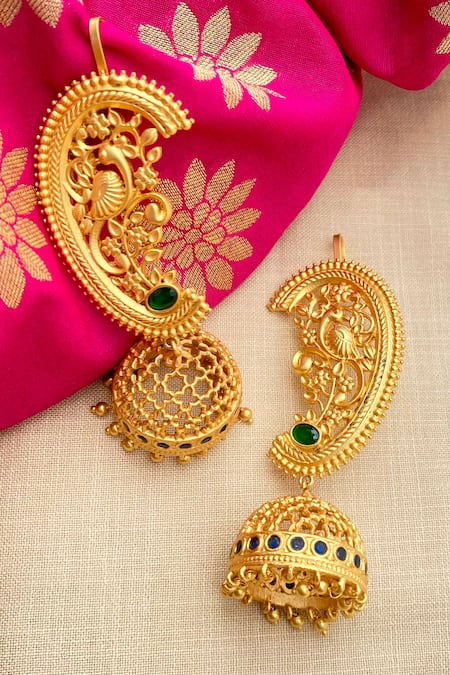 Zariin Gold Plated Stones Opulent Heritage Jhumkas 