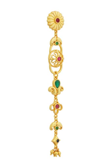 Zariin_Gold Plated Stones Gulbahaar Statement Earrings _Online_at_Aza_Fashions