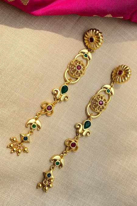Zariin Gold Plated Stones Gulbahaar Statement Earrings 