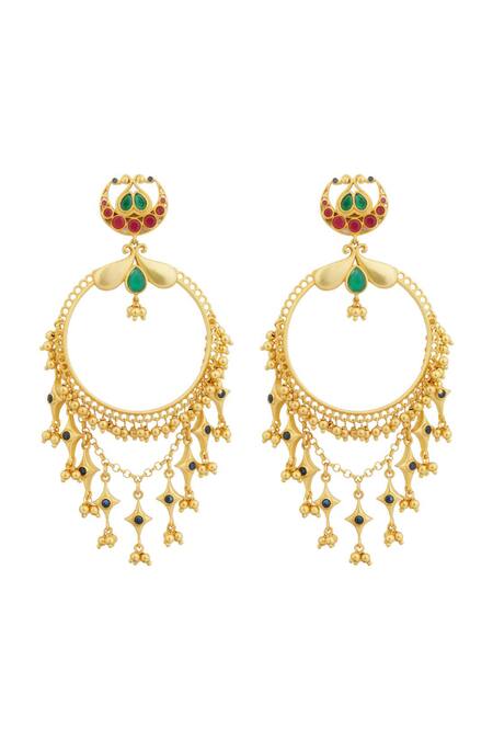 Zariin_Gold Plated Stones, Beads Poetic Dance Hoop Earrings _Online_at_Aza_Fashions