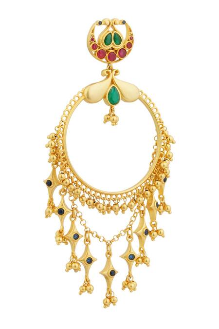 Buy_Zariin_Gold Plated Stones, Beads Poetic Dance Hoop Earrings _Online_at_Aza_Fashions