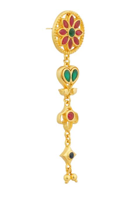 Zariin_Gold Plated Stones Melody Of Flowers Earrings _Online_at_Aza_Fashions