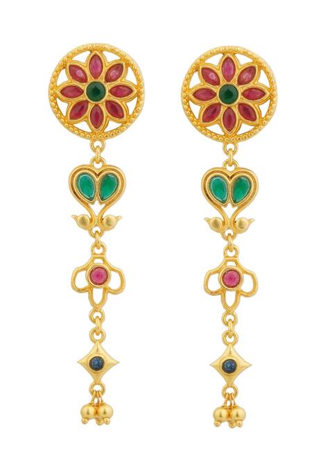 Buy_Zariin_Gold Plated Stones Melody Of Flowers Earrings _Online_at_Aza_Fashions