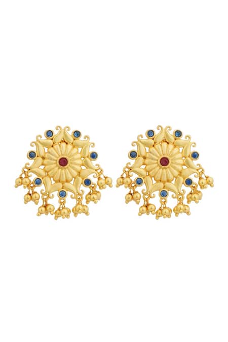 Zariin_Gold Plated Stones Floral Wonder Stud Earrings _Online_at_Aza_Fashions