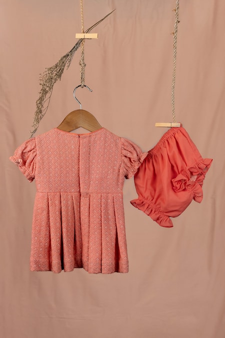 Minikin Peach Chikankari Dress 