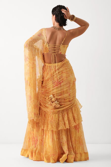 Pallavi Jaipur Sun Kissed Ruffle Lehenga Saree Set 