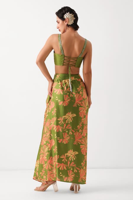 Pallavi Jaipur Avacado Green Teriza Draped Skirt Set 