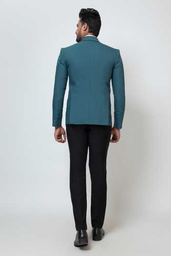 YOSEBA Teal Scattered Embroidered Blazer & Trouser For Kids