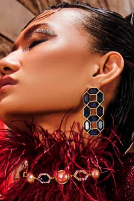 Bblingg Gold Plated Crystals Cavana Statement Geometric Swarovski Stud Earrings 