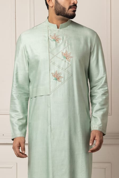 Buy_Minikin_Aqua Silk, Viscose, Dupion Embroidery Flower Kurta Set 