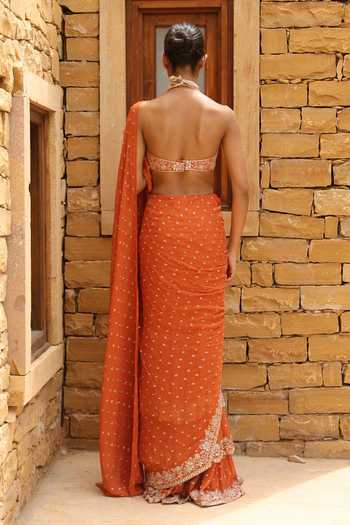Arpita Mehta Hand Embroidered Tiered Saree With Blouse 
